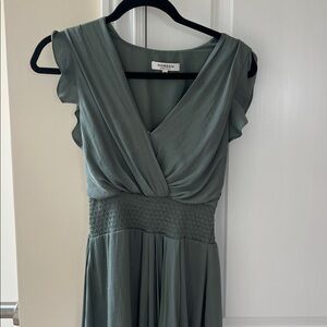Morgan de Toi Olive Green High-Low Smocked Waist Dress